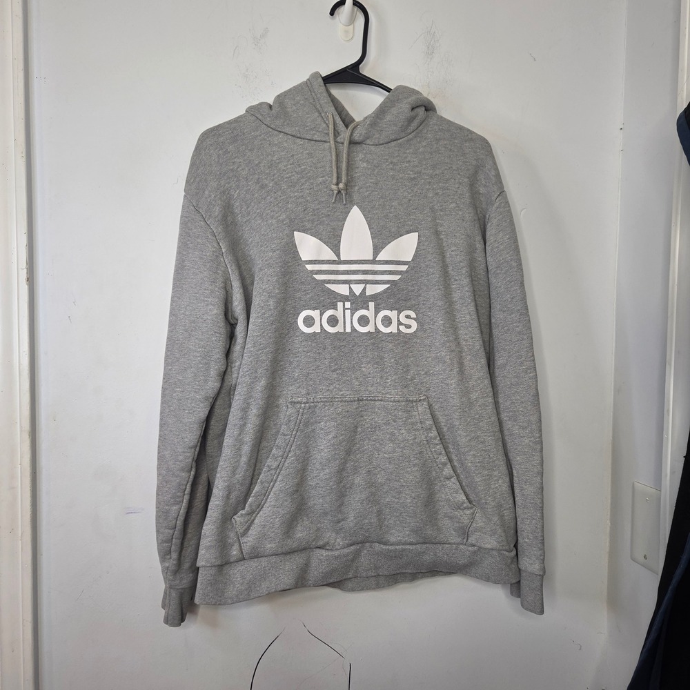 Adidas‎ Originals Mens Trefoil Hood Heather Grey Logo Pullover Sweatshirt Medium
